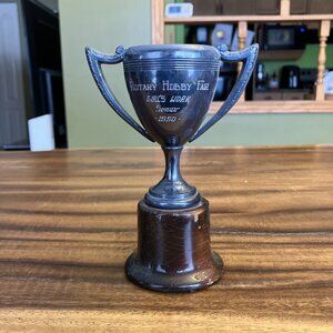 Vintage Silver Plate 5" Trophy 1950 ROTARY Hobby Fair - Girls Work Senior